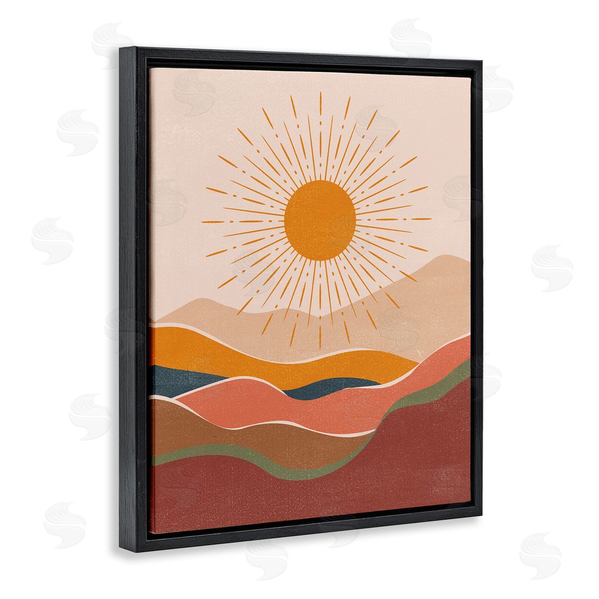 Nataly White Earthtone Desert Sun Black Floating Frame Canvas Wall Art Print