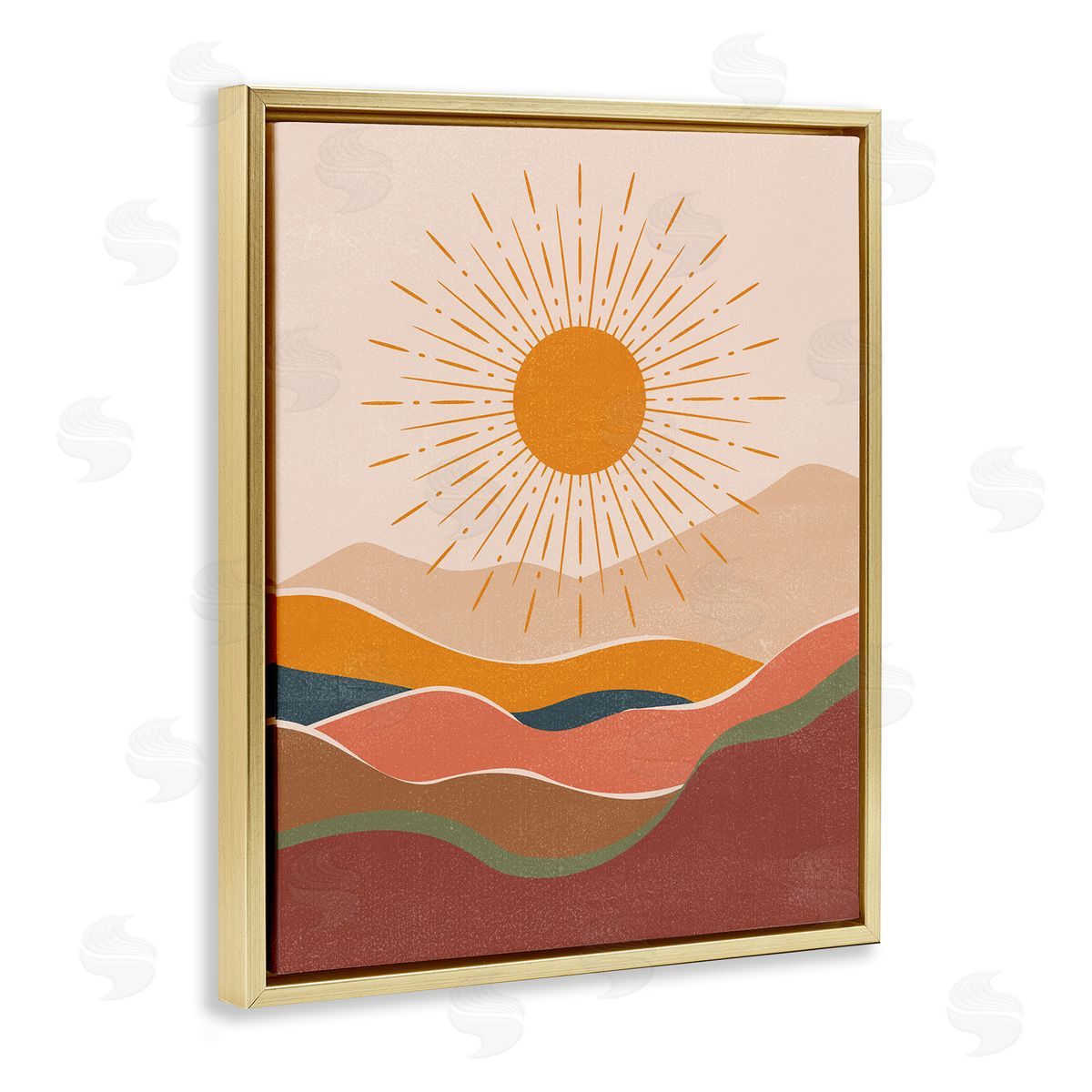 Nataly White Earthtone Desert Sun Gold Floating Frame Canvas Wall Art Print