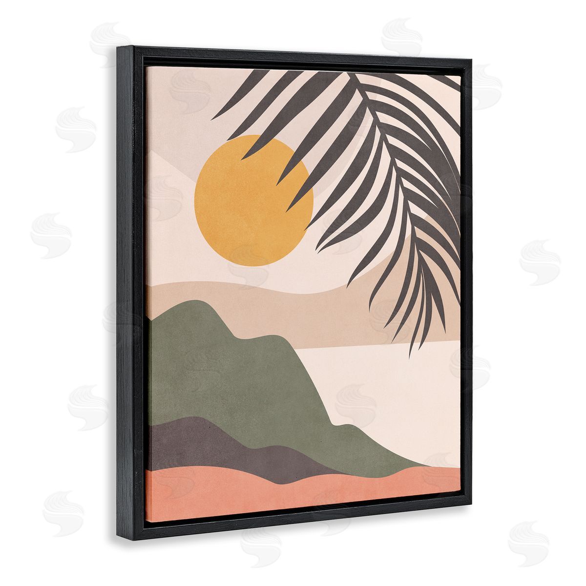 Nataly White Tropical Boho Scene Black Floating Frame Canvas Wall Art Print
