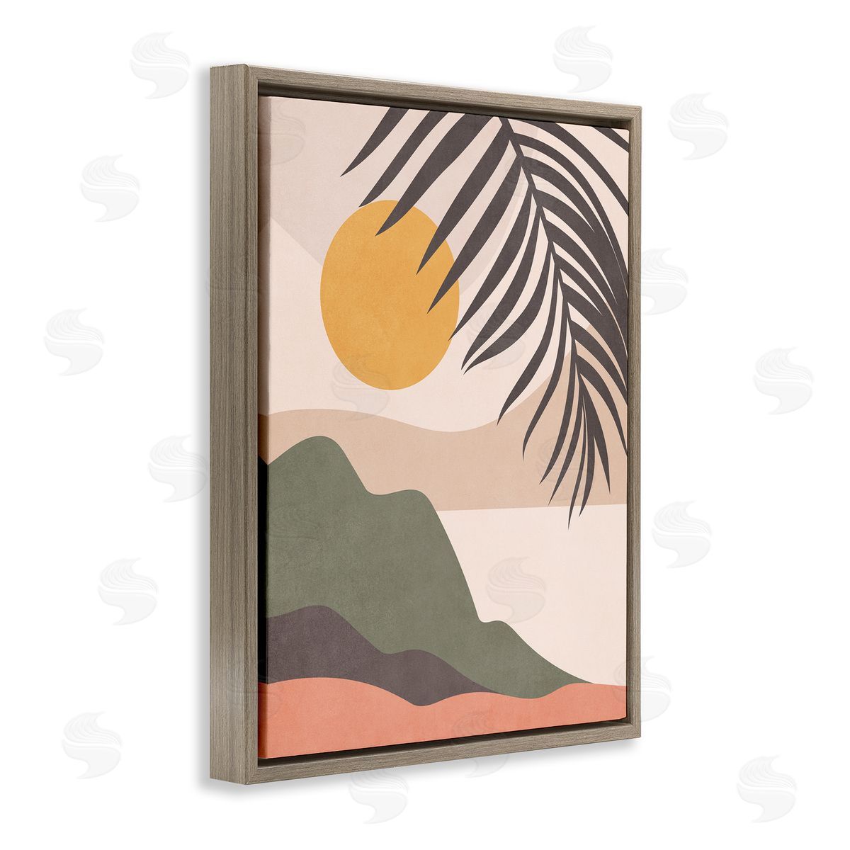 Nataly White Tropical Boho Scene Brown Floating Frame Canvas Wall Art Print