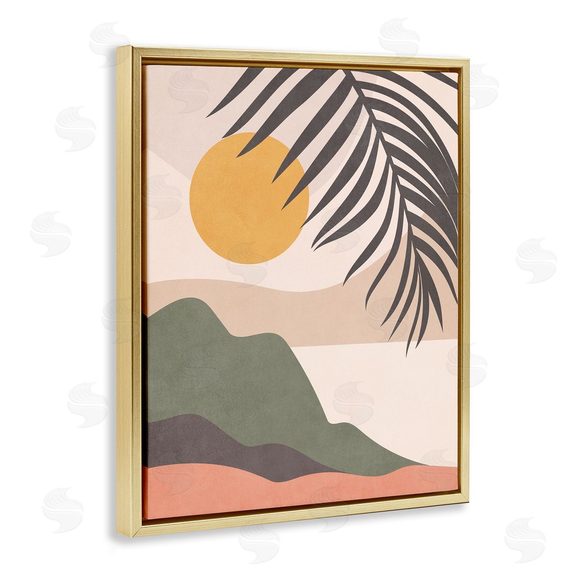 Nataly White Tropical Boho Scene Gold Floating Frame Canvas Wall Art Print