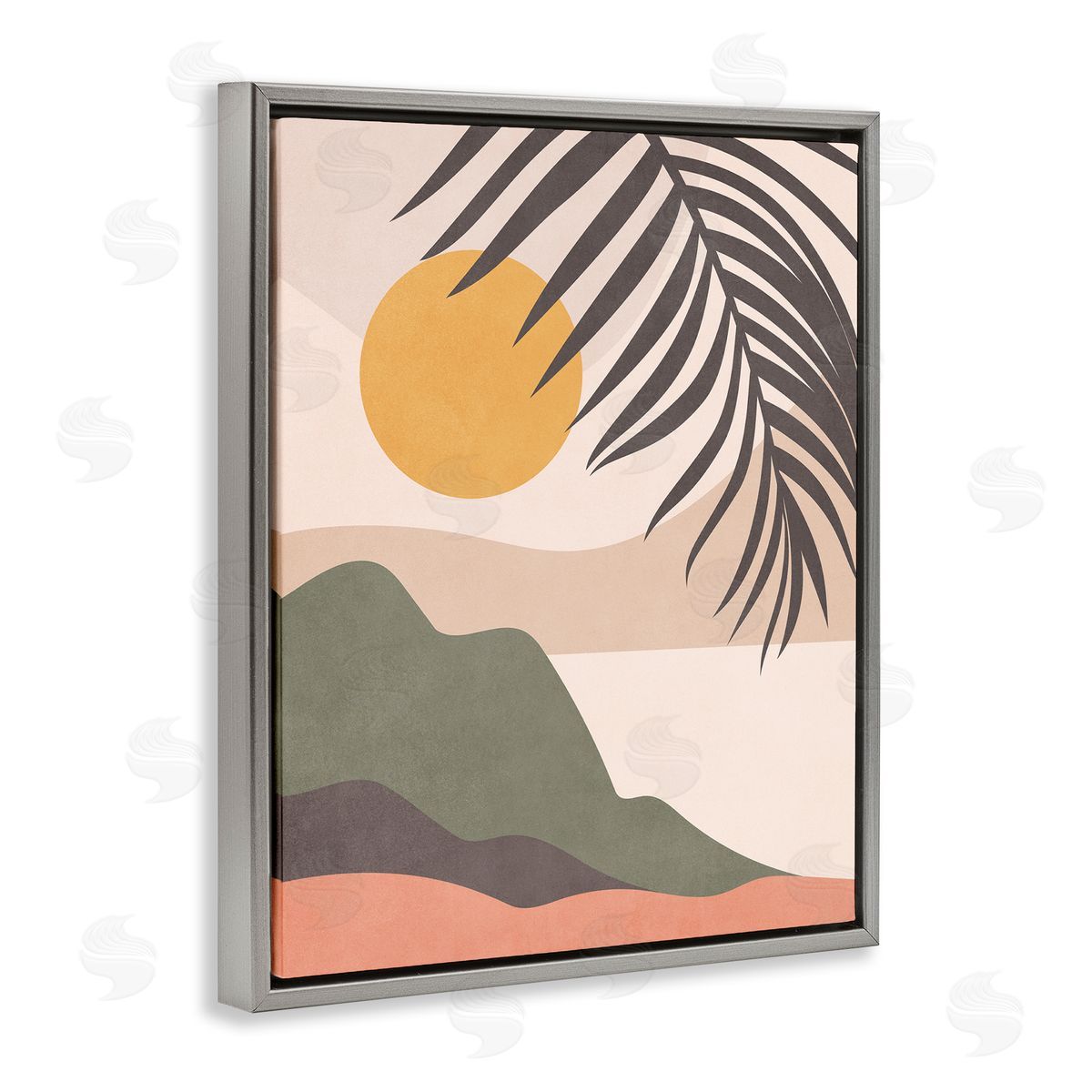 Nataly White Tropical Boho Scene Gray Floating Frame Canvas Wall Art Print