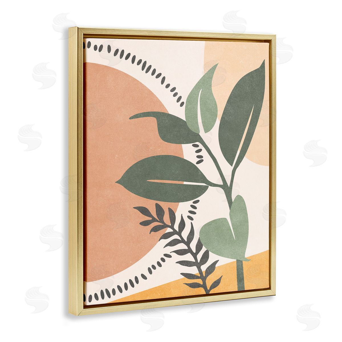 Nataly White Peachy Tropical Boho Gold Floating Frame Canvas Wall Art Print