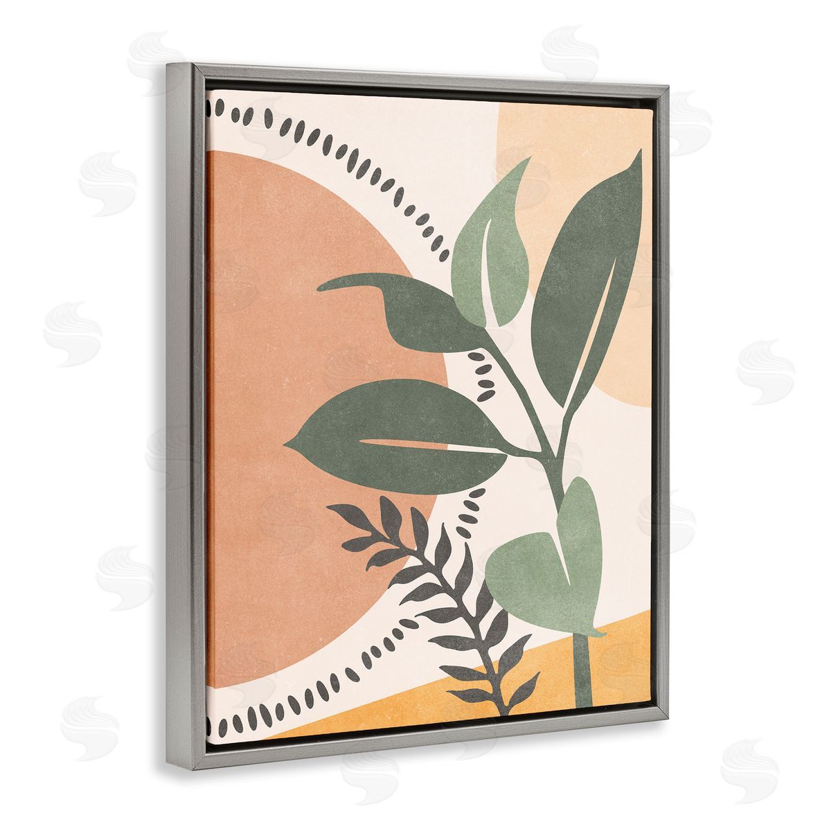 Nataly White Peachy Tropical Boho Gray Floating Frame Canvas Wall Art Print