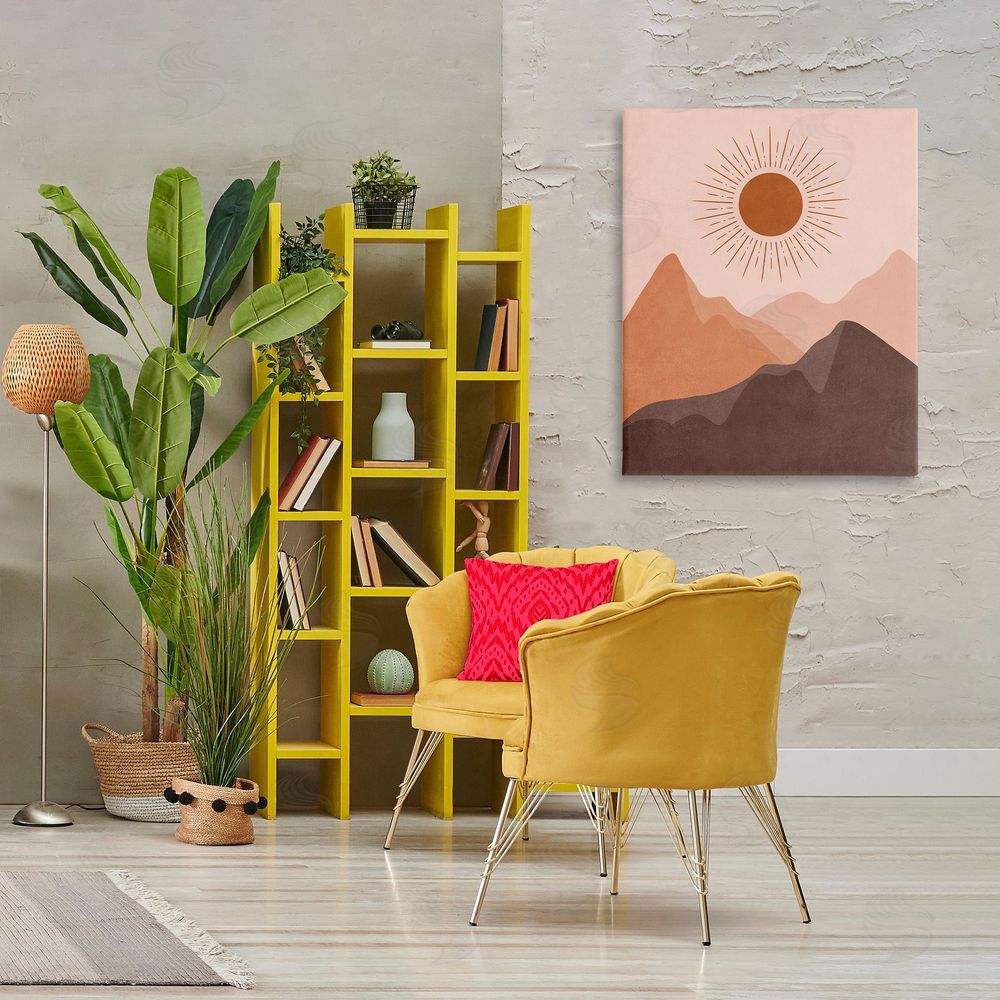 Nataly White Rust Boho Mountains Canvas Wall Art Print in Room