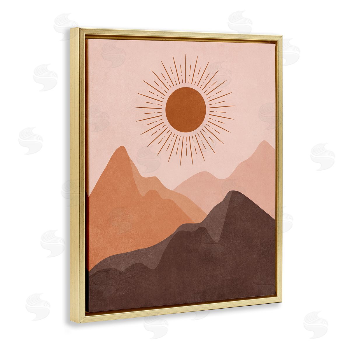 Nataly White Rust Boho Mountains Gold Floating Frame Canvas Wall Art Print