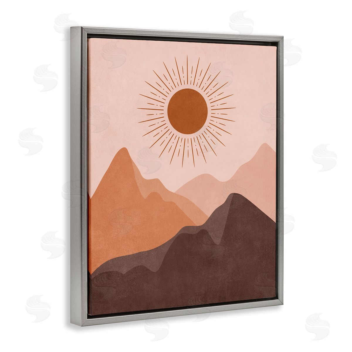 Nataly White Rust Boho Mountains Gray Floating Frame Canvas Wall Art Print
