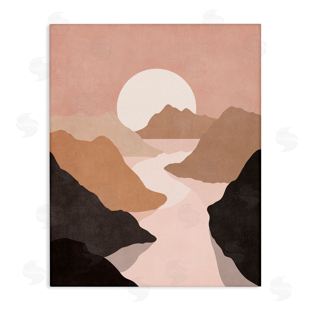 Nataly White Rust Boho Stream Canvas Wall Art Print