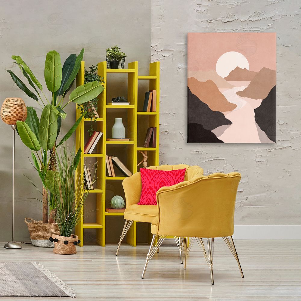 Nataly White Rust Boho Stream Canvas Wall Art Print in Room