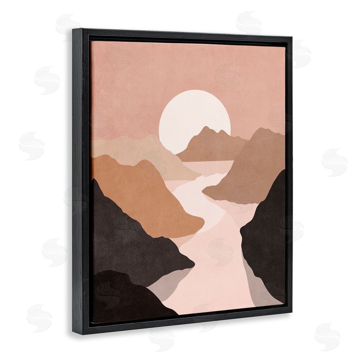 Nataly White Rust Boho Stream Black Floating Frame Canvas Wall Art Print