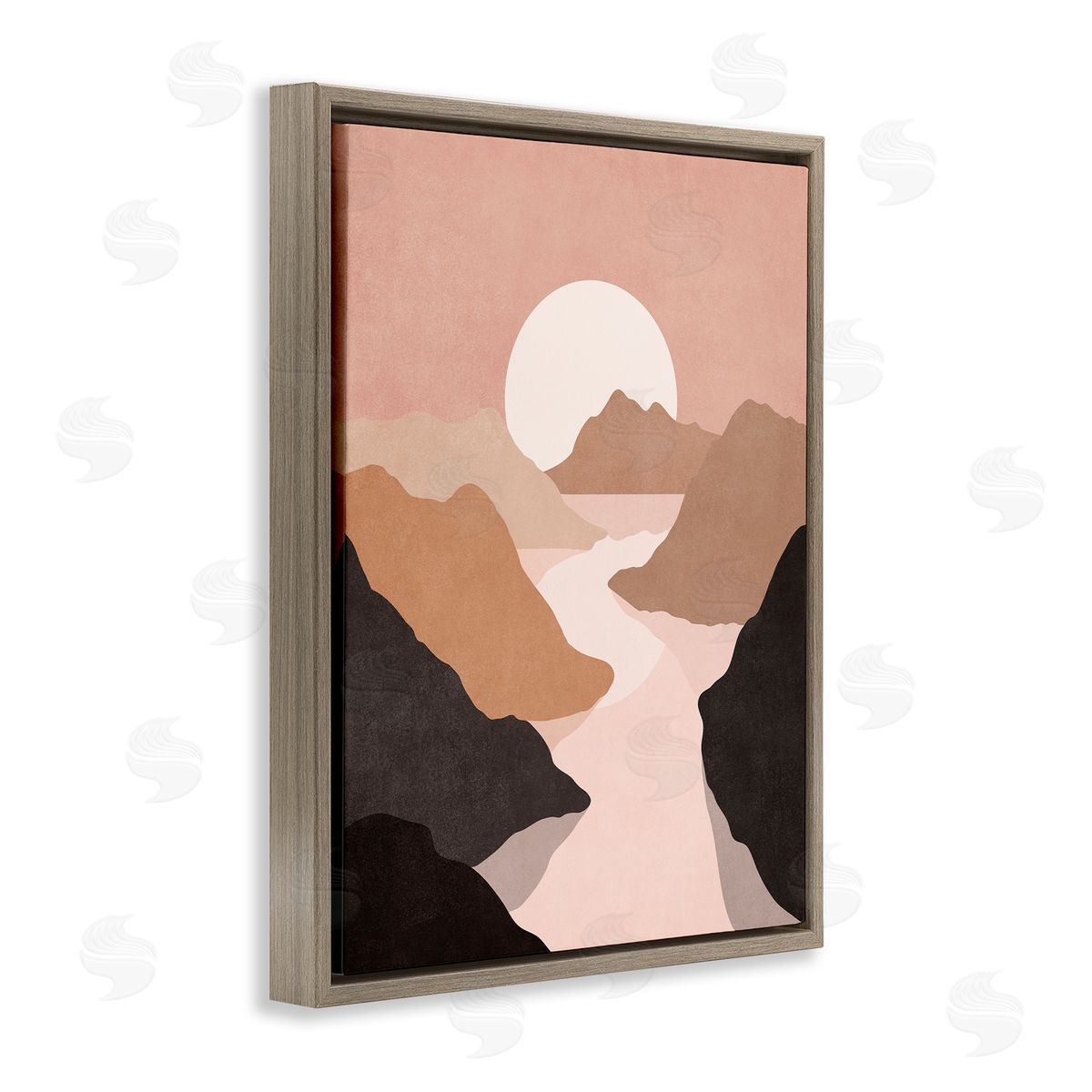 Nataly White Rust Boho Stream Brown Floating Frame Canvas Wall Art Print