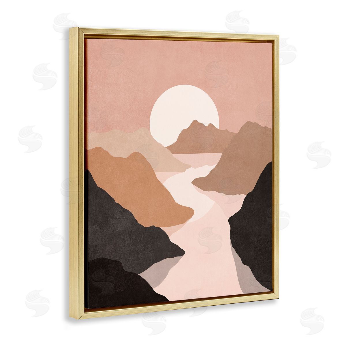Nataly White Rust Boho Stream Gold Floating Frame Canvas Wall Art Print