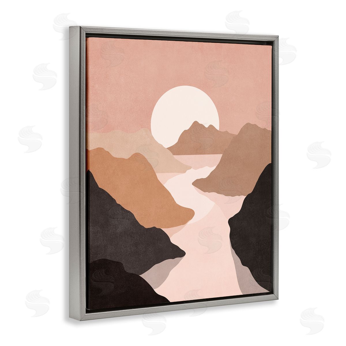 Nataly White Rust Boho Stream Gray Floating Frame Canvas Wall Art Print