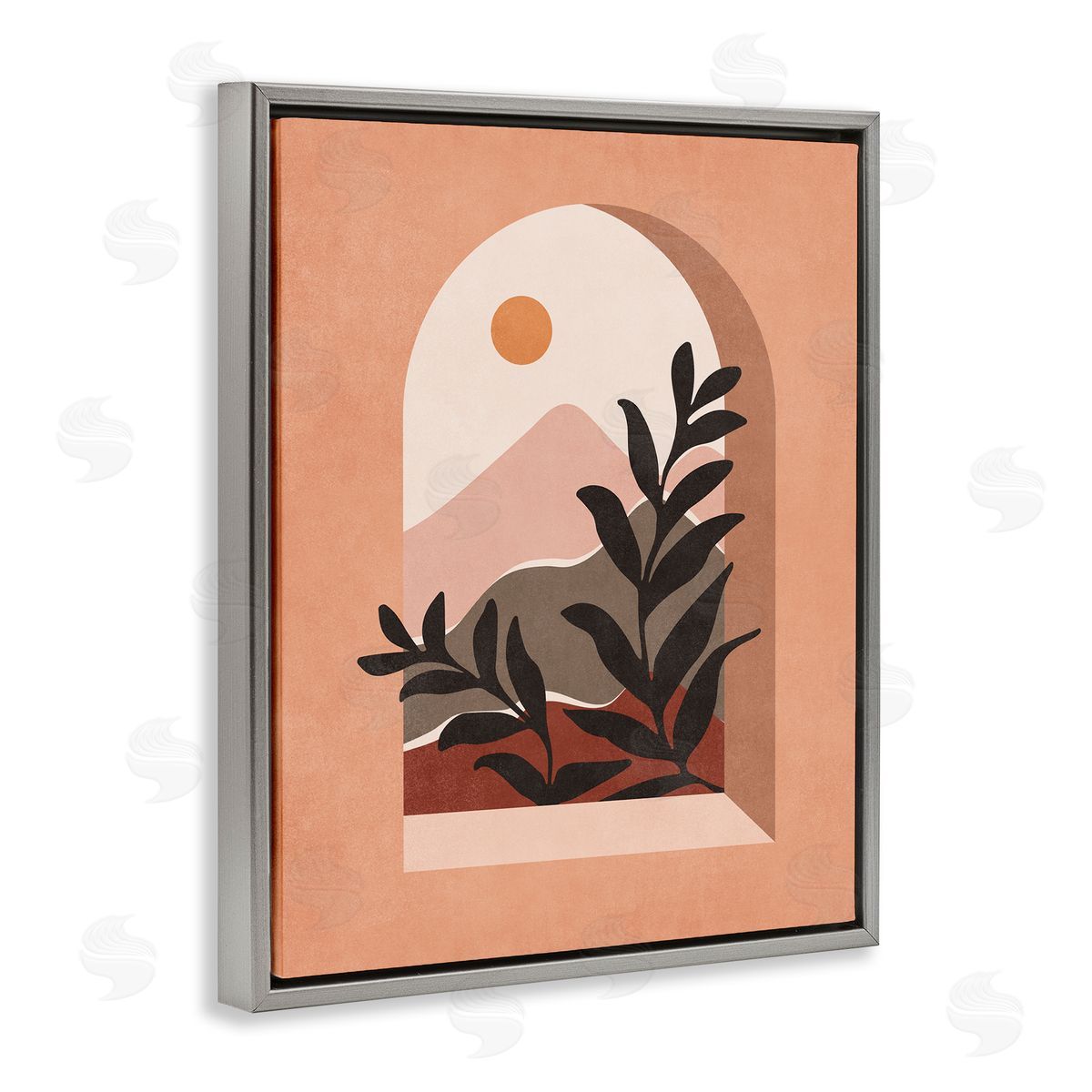 Nataly White Terracotta Boho Window Gray Floating Frame Canvas Wall Art Print