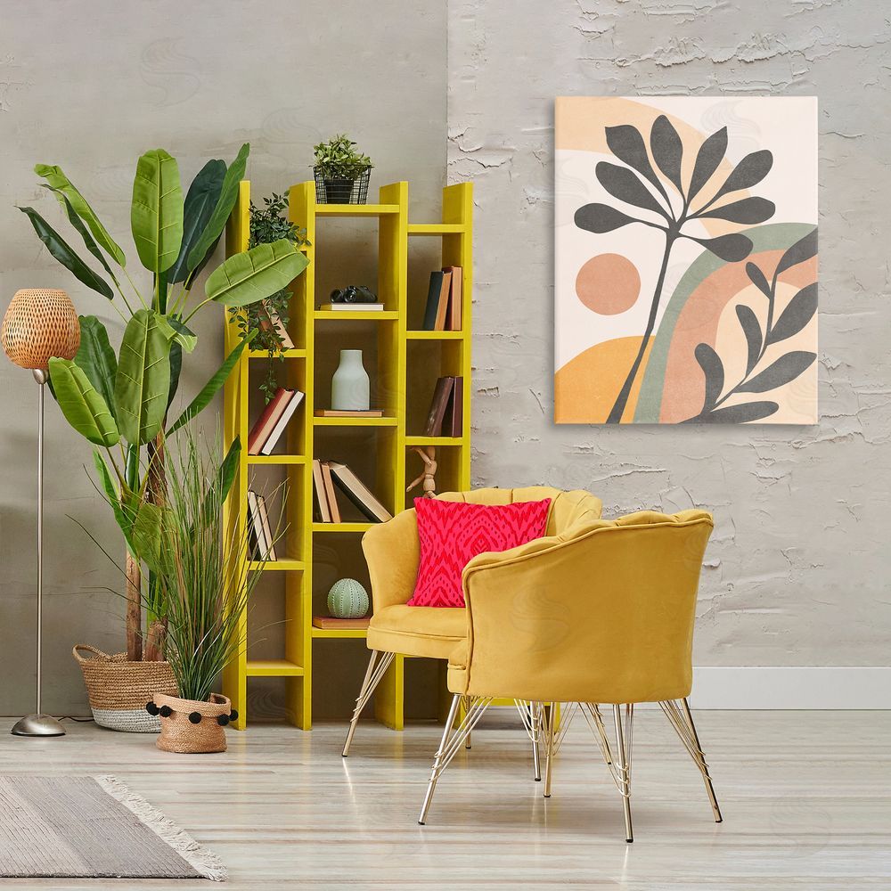 Nataly White Retro Sage Boho Sprigs Canvas Wall Art Print in Room