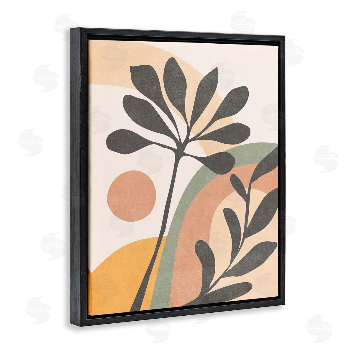 Nataly White Retro Sage Boho Sprigs Black Floating Frame Canvas Wall Art Print