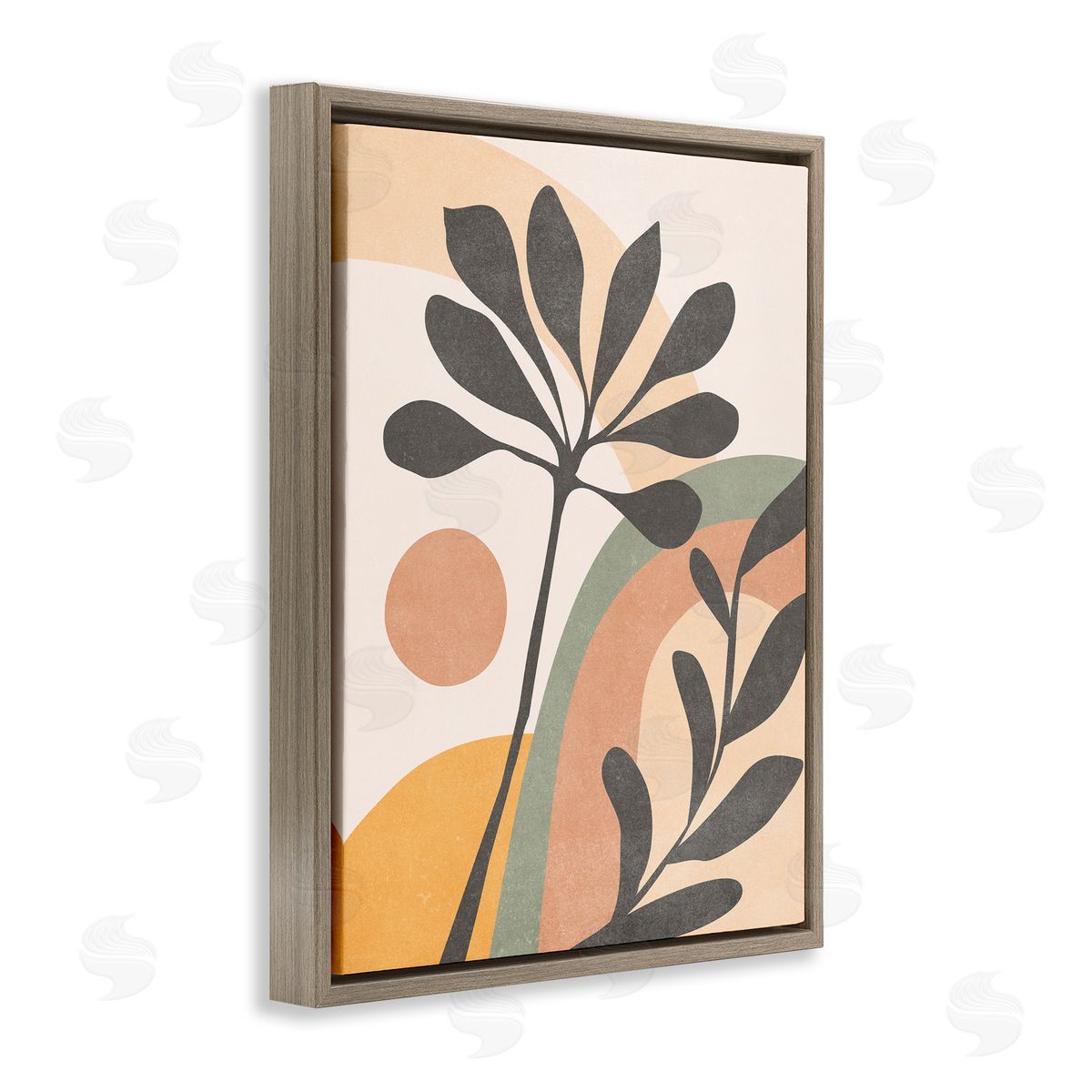 Nataly White Retro Sage Boho Sprigs Brown Floating Frame Canvas Wall Art Print
