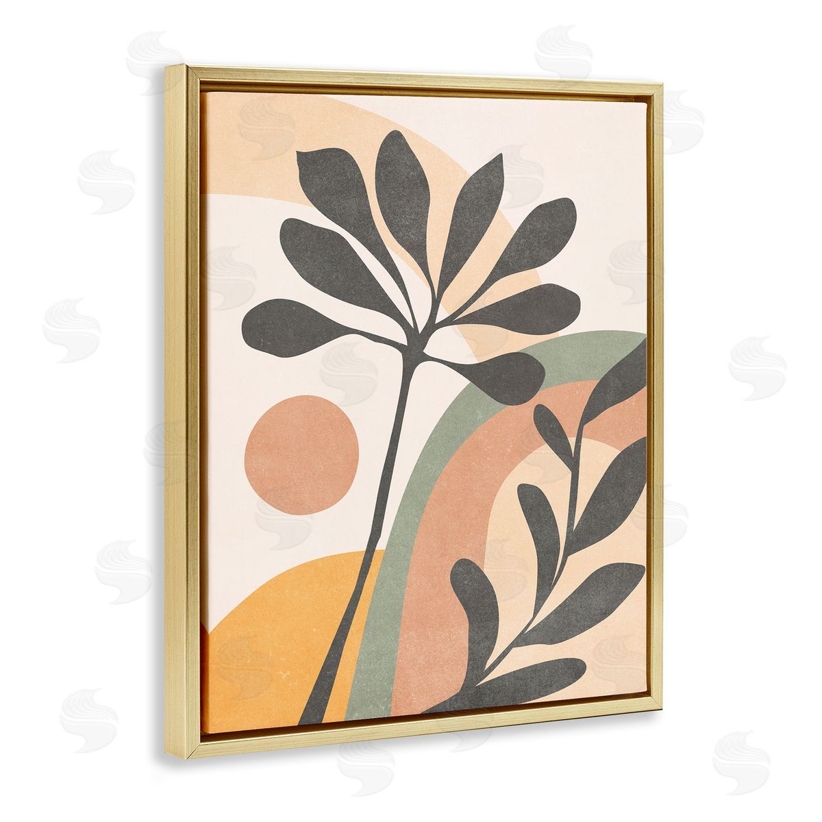 Nataly White Retro Sage Boho Sprigs Gold Floating Frame Canvas Wall Art Print