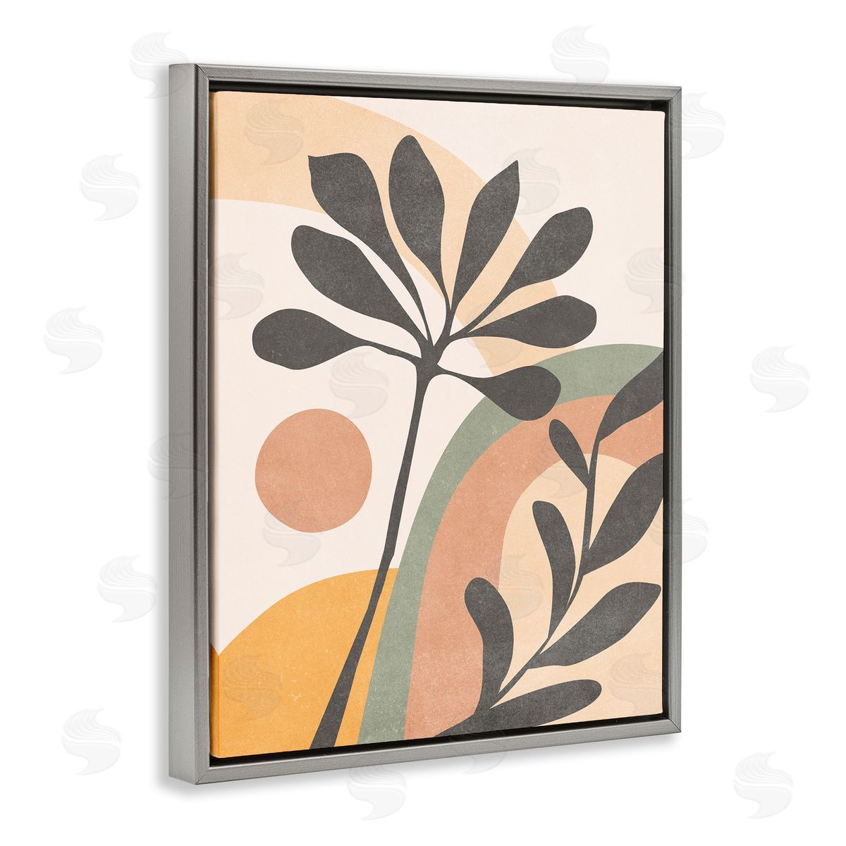 Nataly White Retro Sage Boho Sprigs Gray Floating Frame Canvas Wall Art Print