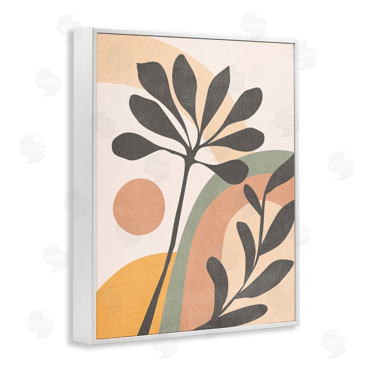 Nataly White Retro Sage Boho Sprigs White Framed Giclee Wall Art Print
