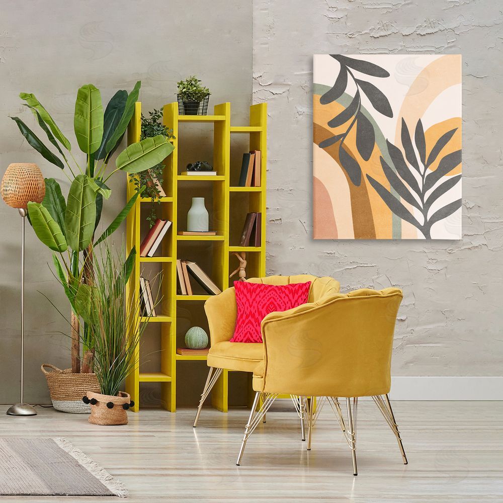 Nataly White Retro Sage Boho Plants Canvas Wall Art Print in Room