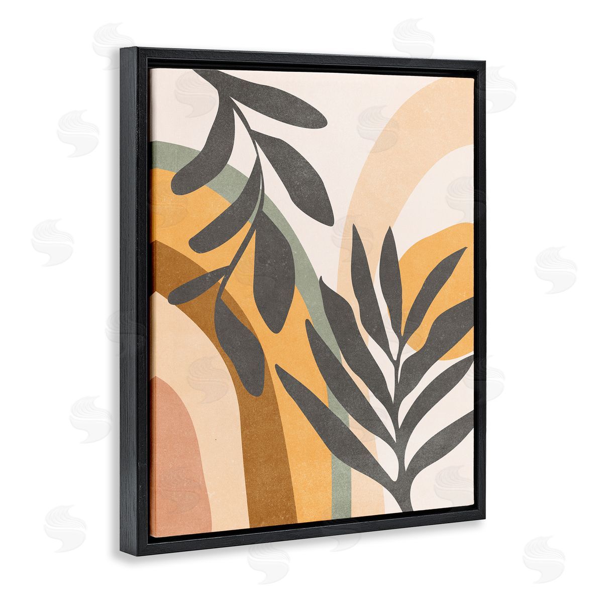 Nataly White Retro Sage Boho Plants Black Floating Frame Canvas Wall Art Print