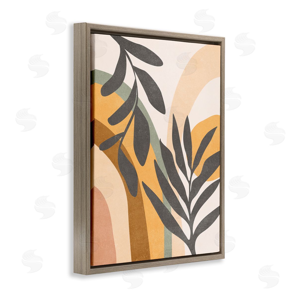 Nataly White Retro Sage Boho Plants Brown Floating Frame Canvas Wall Art Print