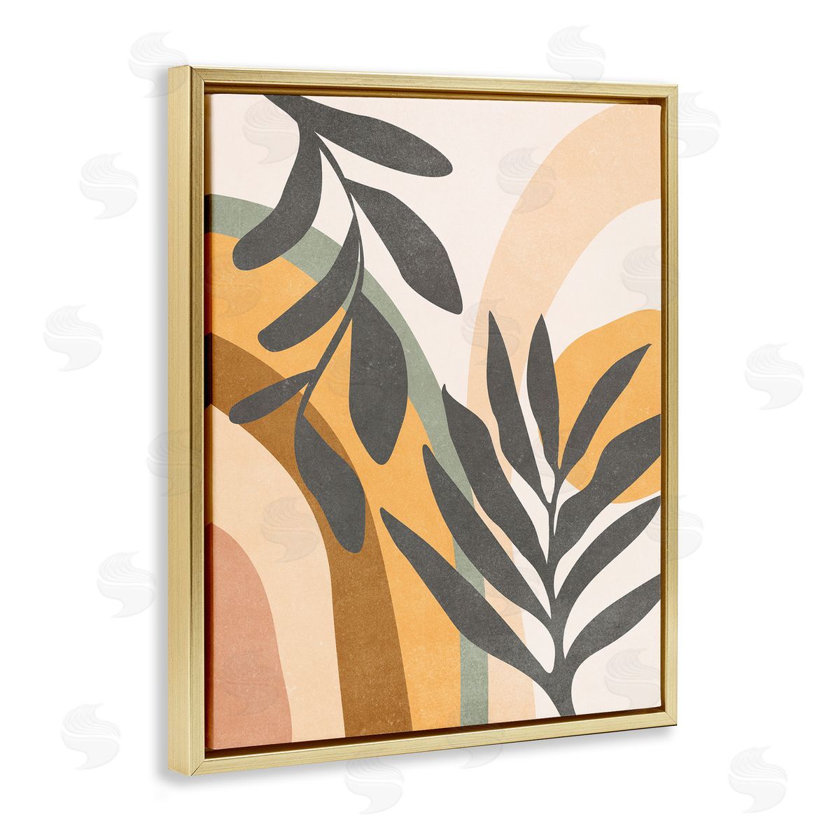 Nataly White Retro Sage Boho Plants Gold Floating Frame Canvas Wall Art Print