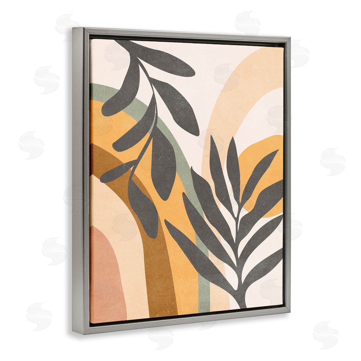 Nataly White Retro Sage Boho Plants Gray Floating Frame Canvas Wall Art Print