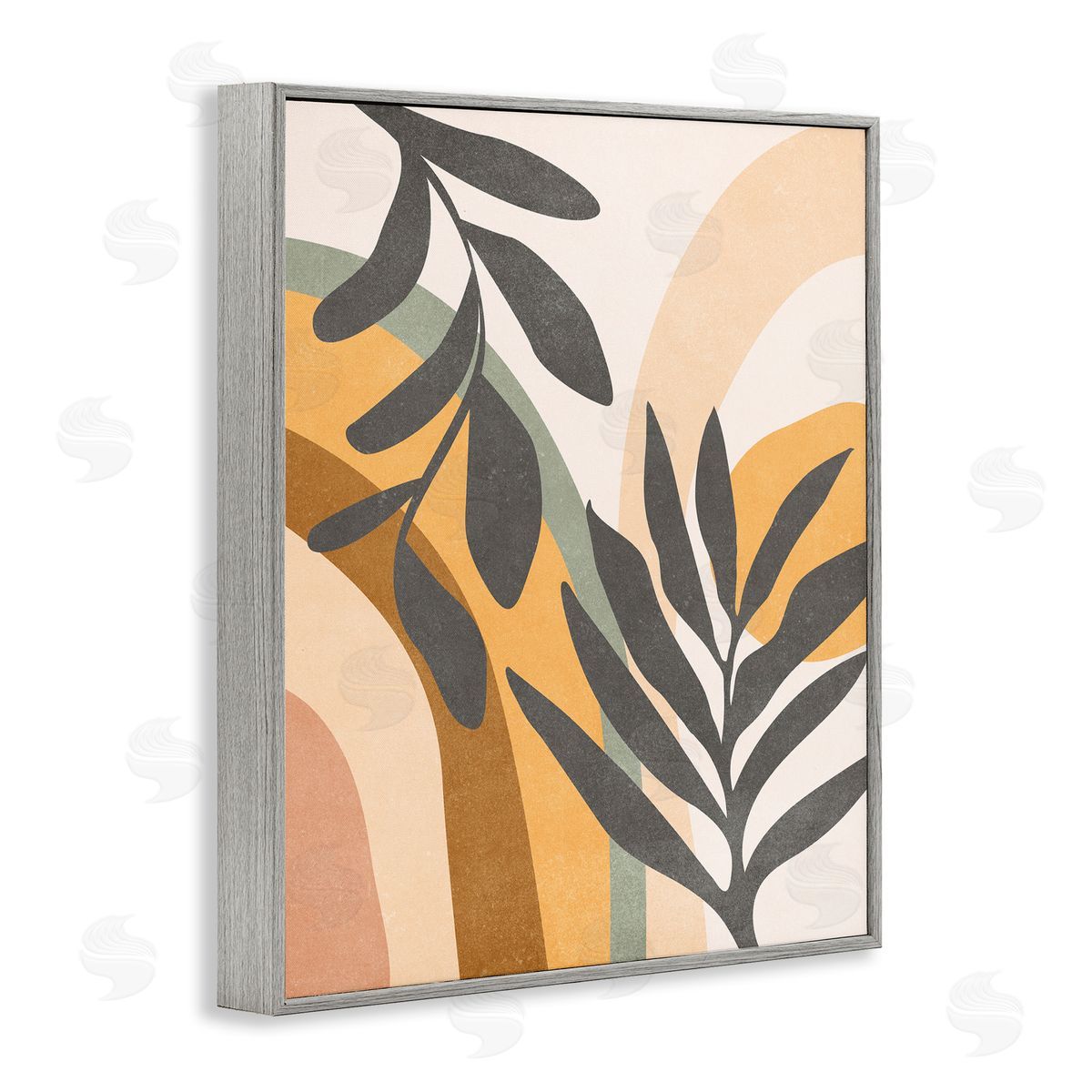 Nataly White Retro Sage Boho Plants Gray Framed Giclee Wall Art Print