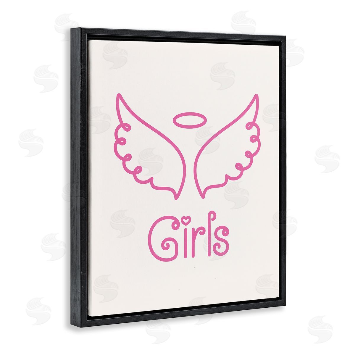 Nataly White Minimal Angel Girls Black Floating Frame Canvas Wall Art Print