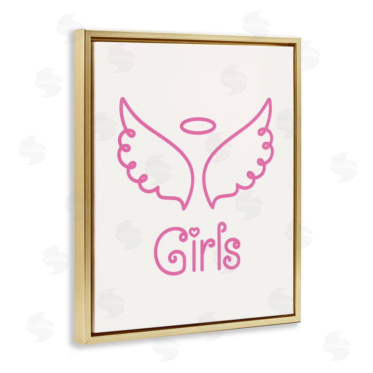 Nataly White Minimal Angel Girls Gold Floating Frame Canvas Wall Art Print