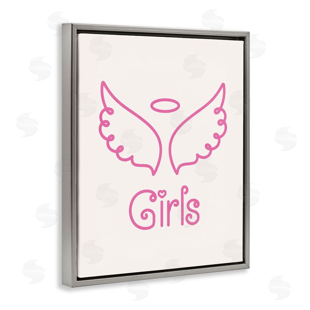 Nataly White Minimal Angel Girls Gray Floating Frame Canvas Wall Art Print