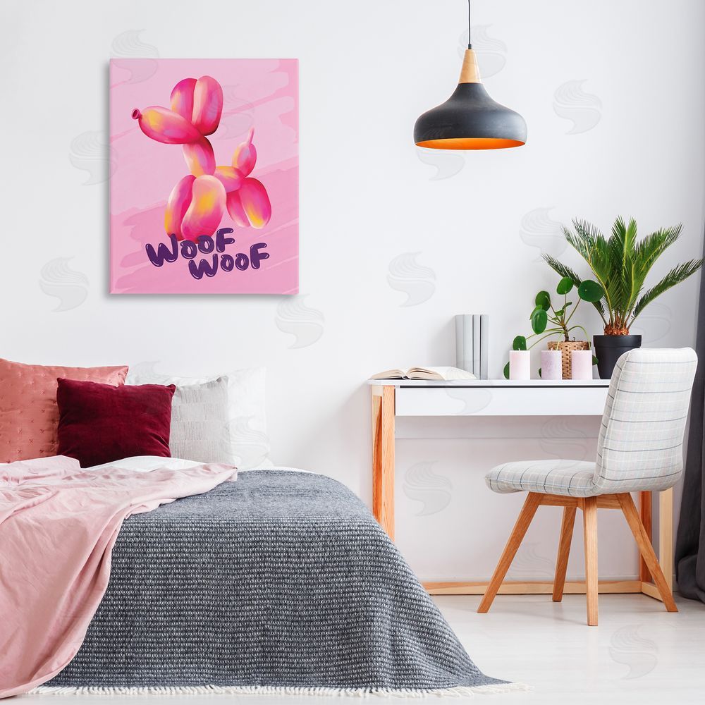 Nataly White Woof Balloon Dog Canvas Wall Art Print in Room