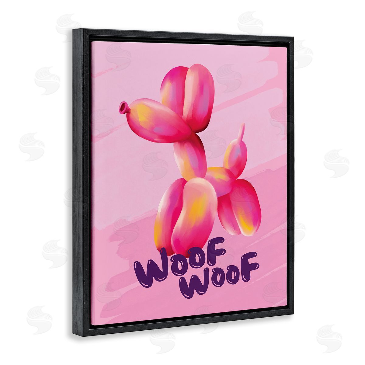 Nataly White Woof Balloon Dog Black Floating Frame Canvas Wall Art Print