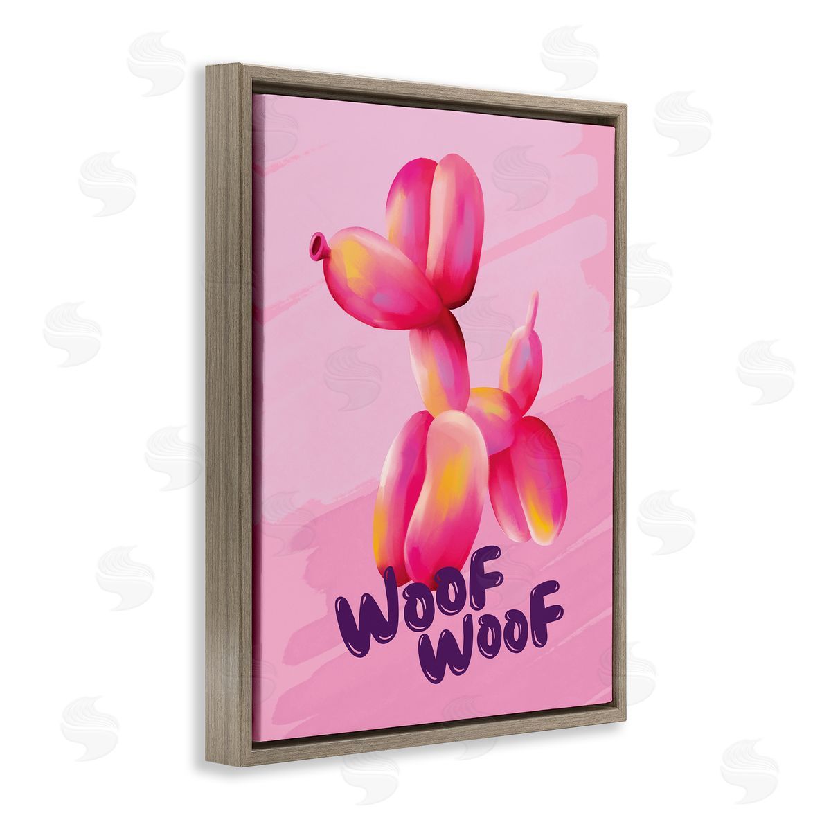 Nataly White Woof Balloon Dog Brown Floating Frame Canvas Wall Art Print