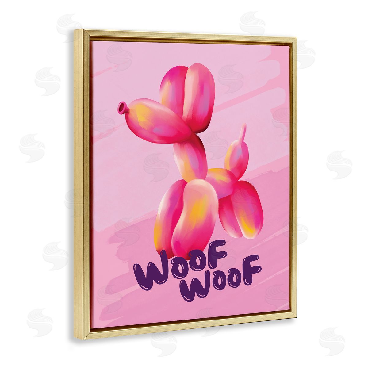 Nataly White Woof Balloon Dog Gold Floating Frame Canvas Wall Art Print