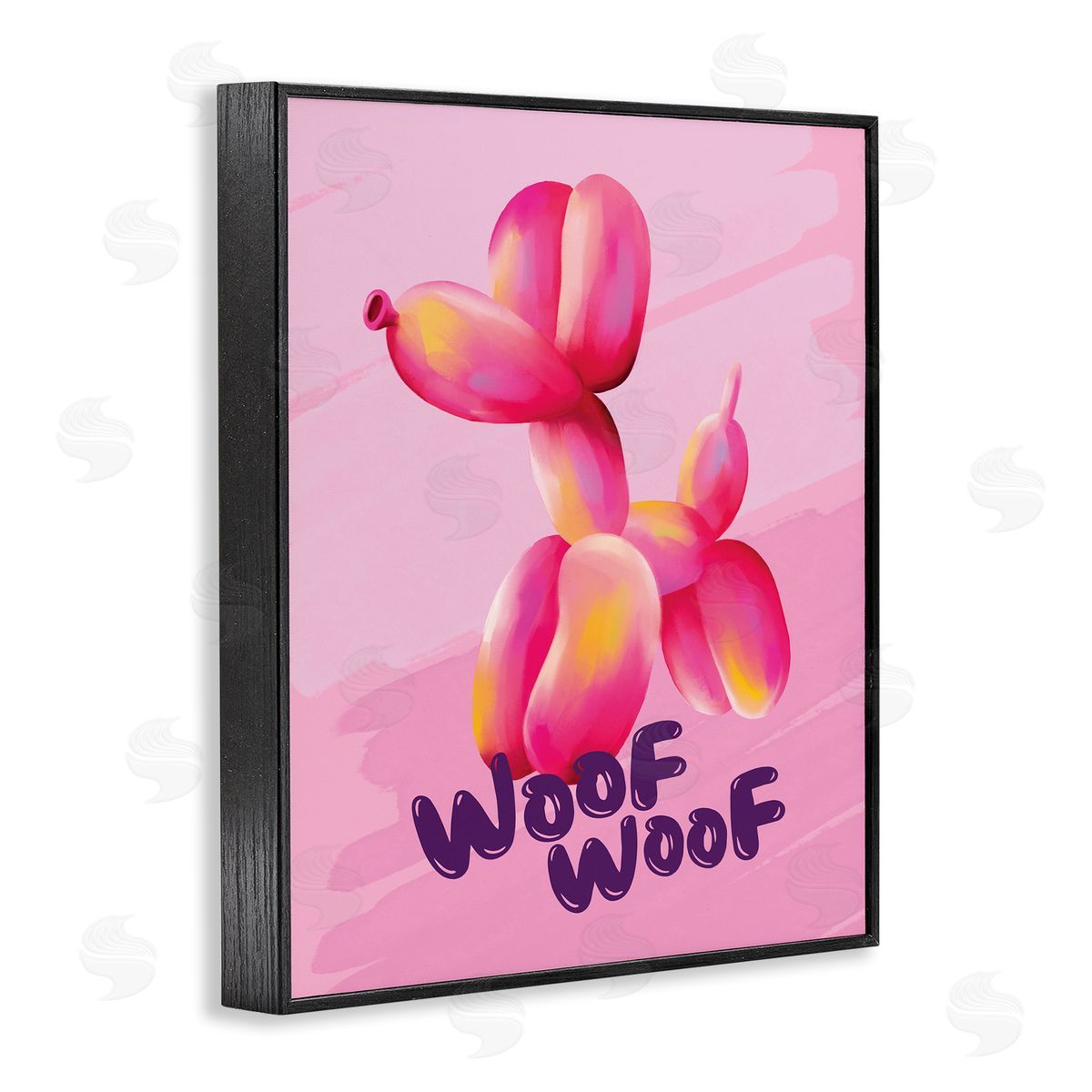 Nataly White Woof Balloon Dog Black Framed Giclee Wall Art Print