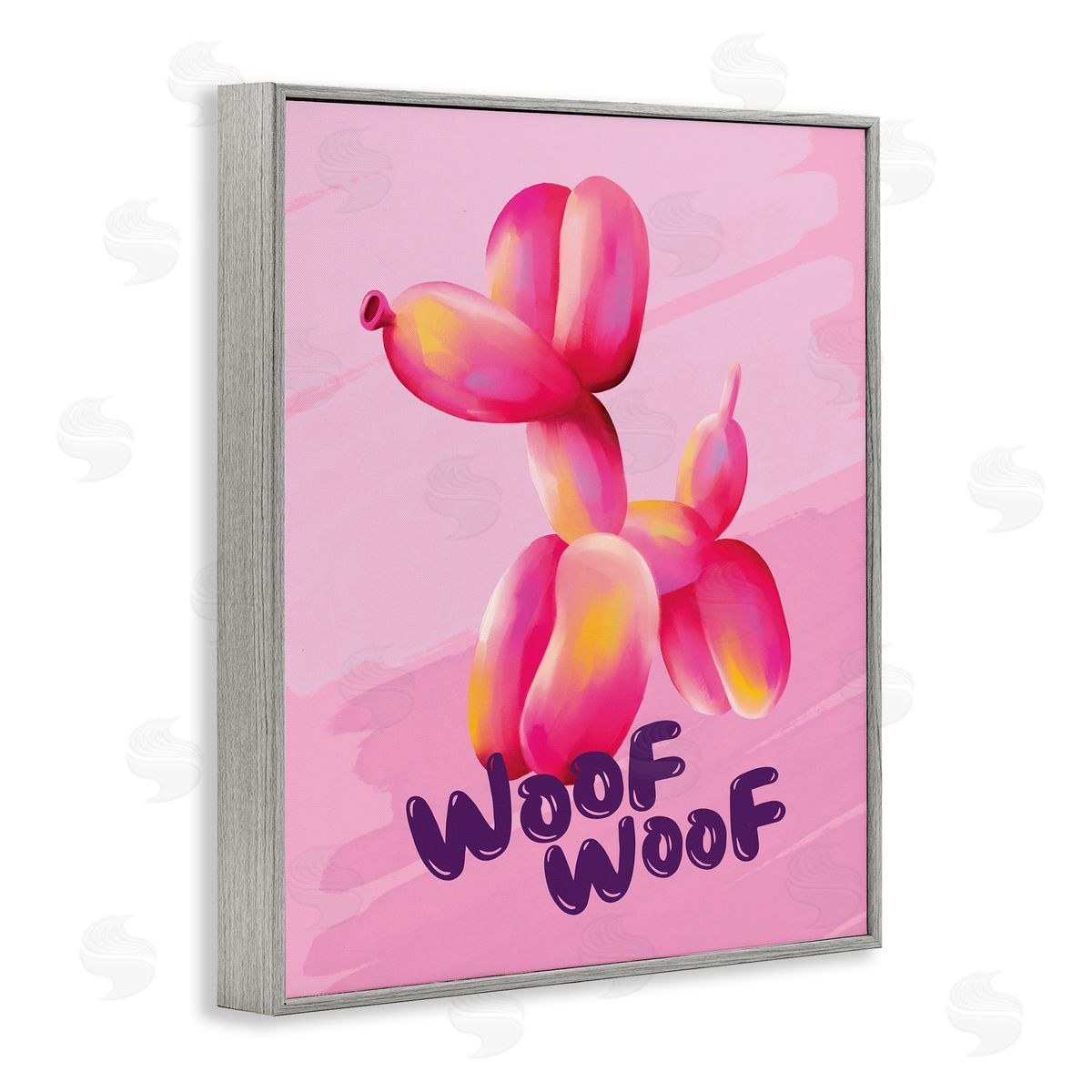 Nataly White Woof Balloon Dog Gray Framed Giclee Wall Art Print