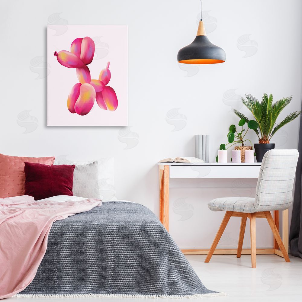 Nataly White Pink Balloon Dog Canvas Wall Art Print in Room