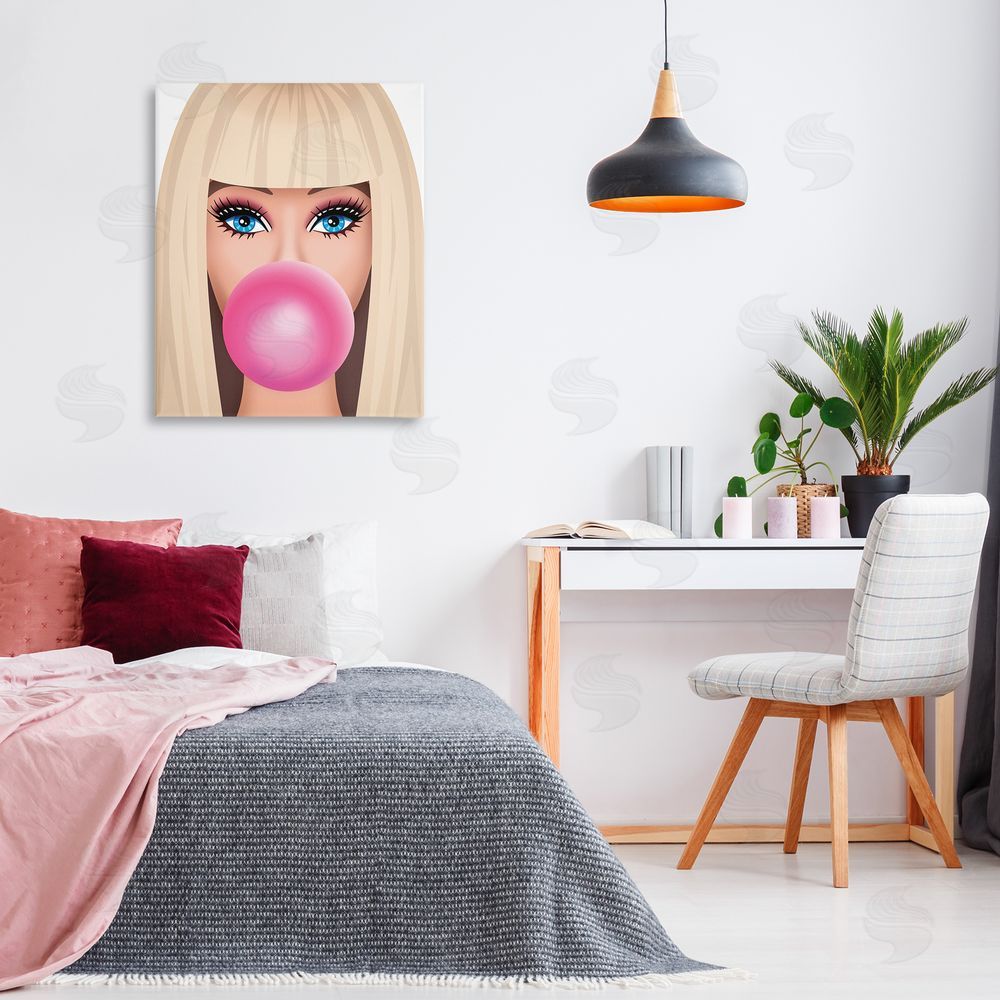 Nataly White Blonde Girl & Bubblegum Canvas Wall Art Print in Room