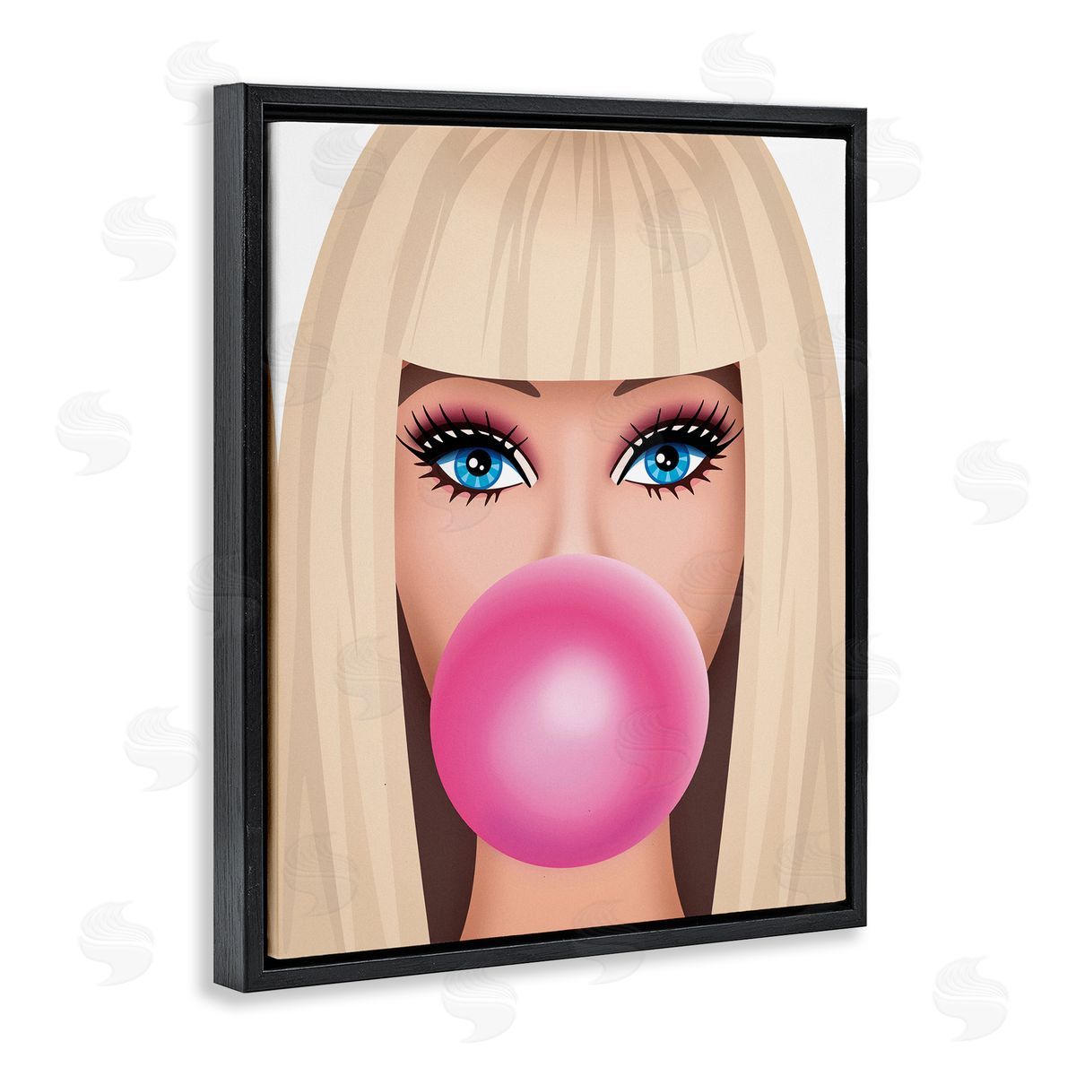 Nataly White Blonde Girl & Bubblegum Black Floating Frame Canvas Wall Art Print
