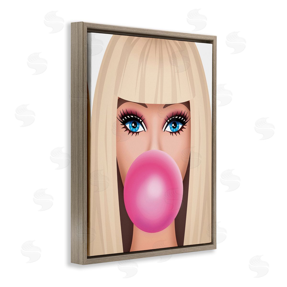 Nataly White Blonde Girl & Bubblegum Brown Floating Frame Canvas Wall Art Print