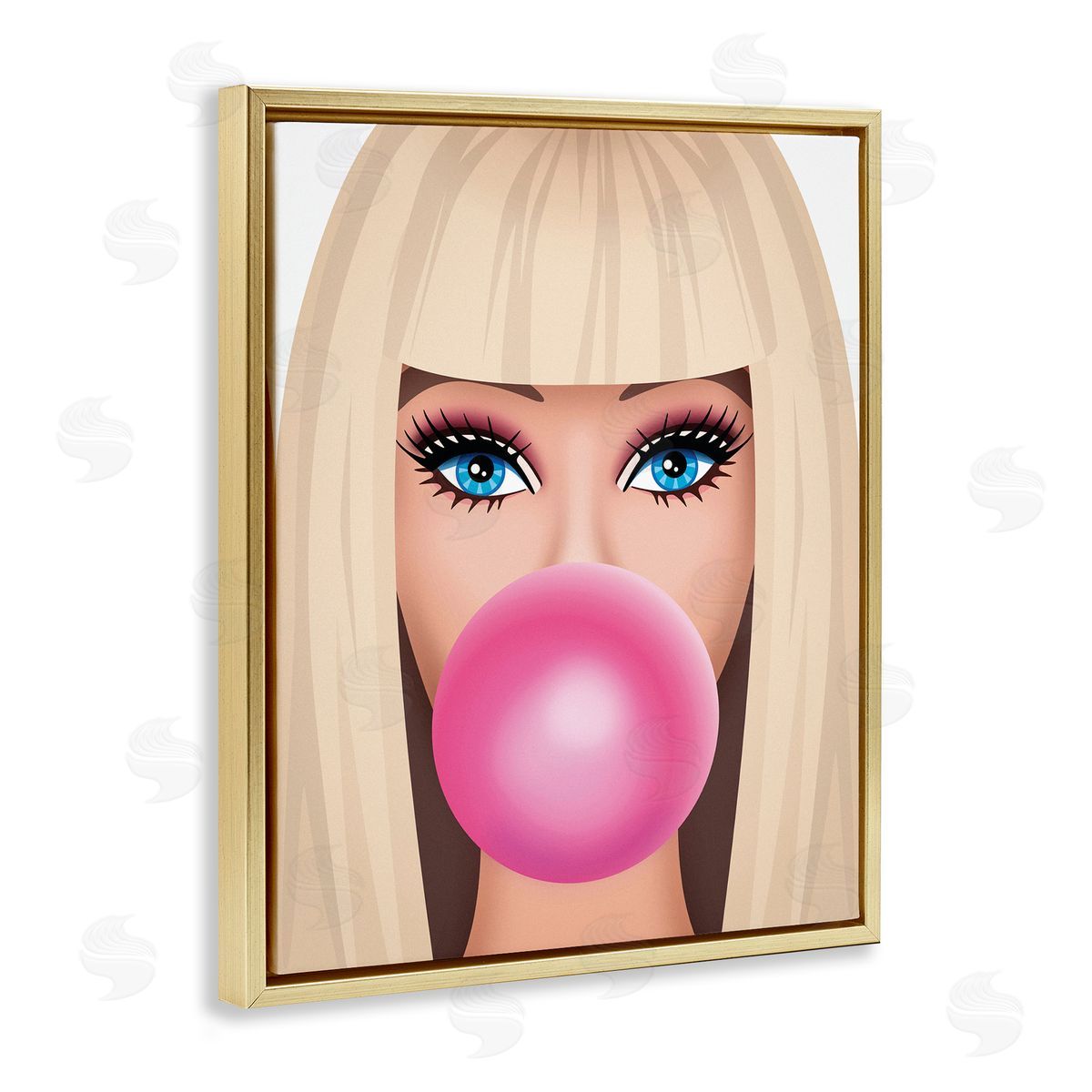 Nataly White Blonde Girl & Bubblegum Gold Floating Frame Canvas Wall Art Print