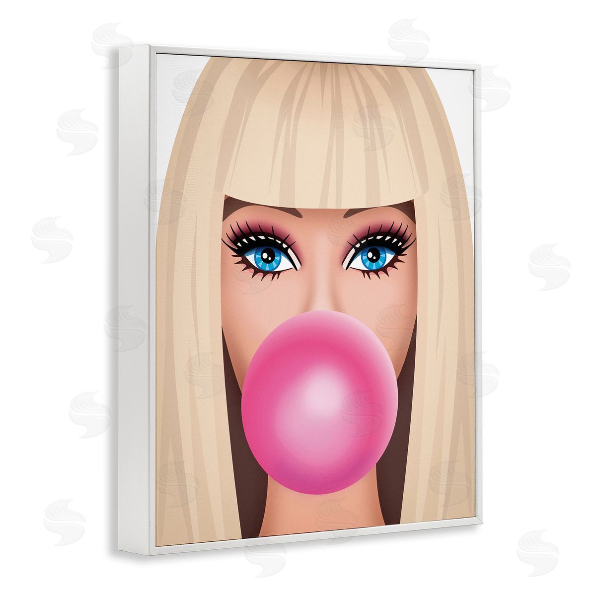 Nataly White Blonde Girl & Bubblegum White Framed Giclee Wall Art Print