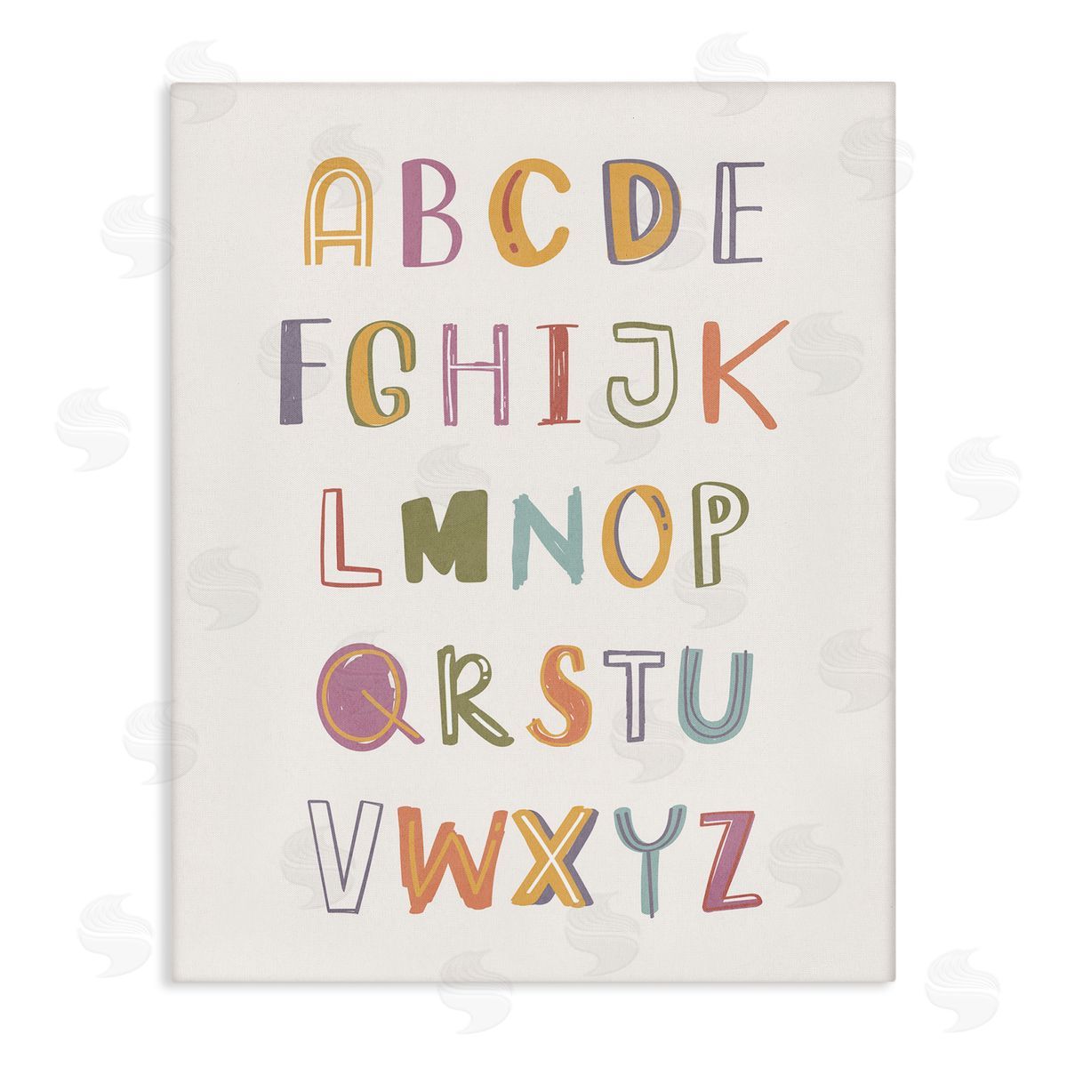 Nataly White Soft Doodle Alphabet Canvas Wall Art Print