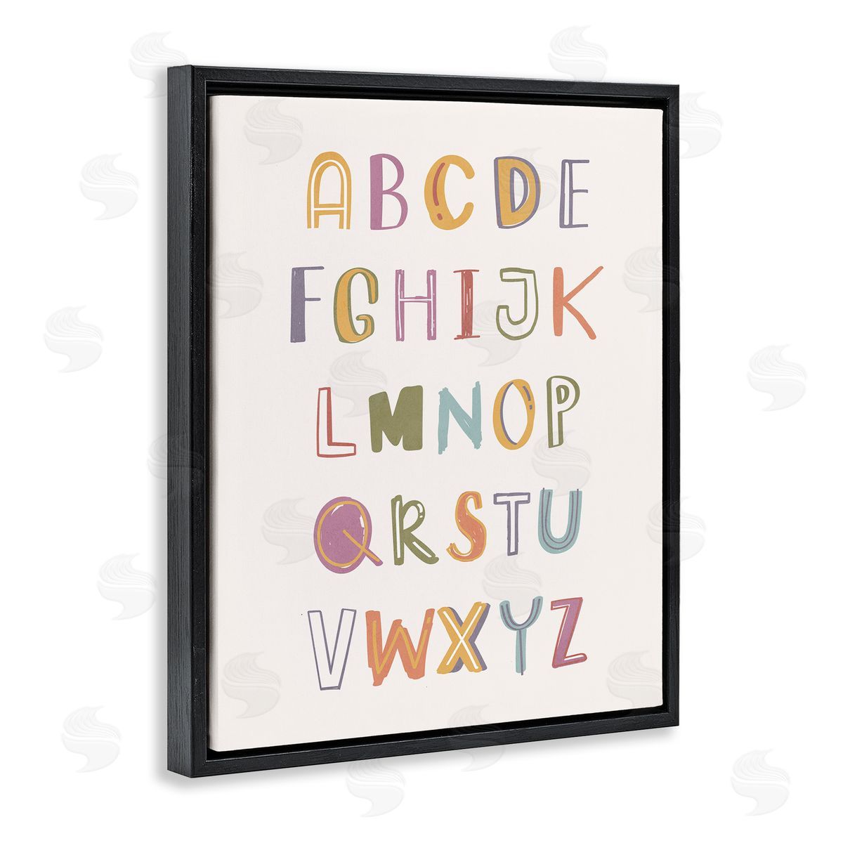 Nataly White Soft Doodle Alphabet Black Floating Frame Canvas Wall Art Print