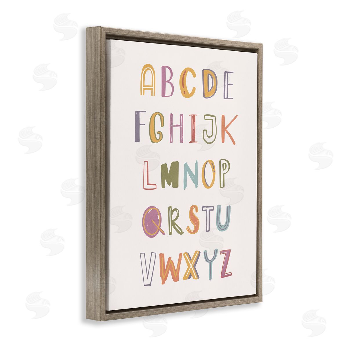 Nataly White Soft Doodle Alphabet Brown Floating Frame Canvas Wall Art Print