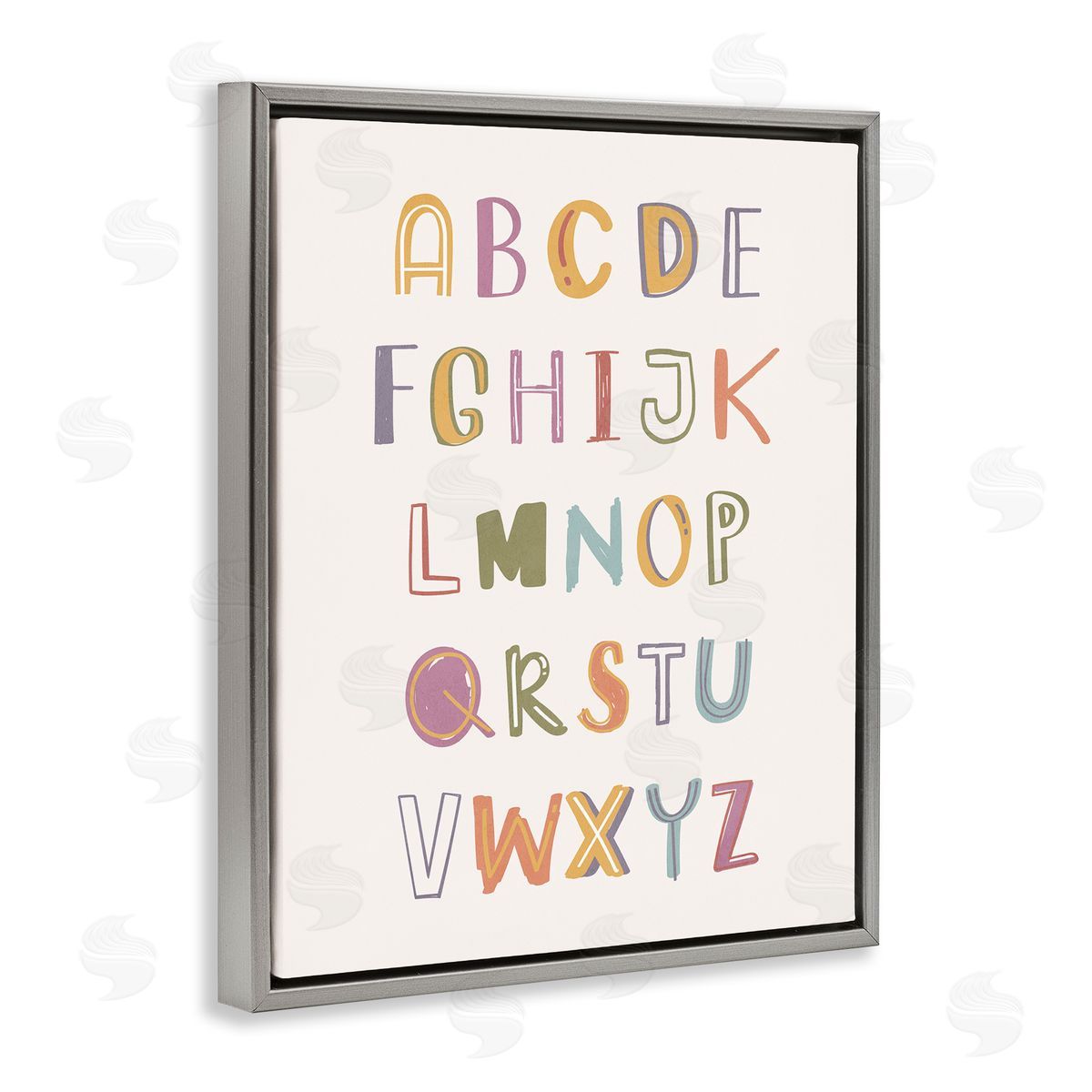 Nataly White Soft Doodle Alphabet Gray Floating Frame Canvas Wall Art Print