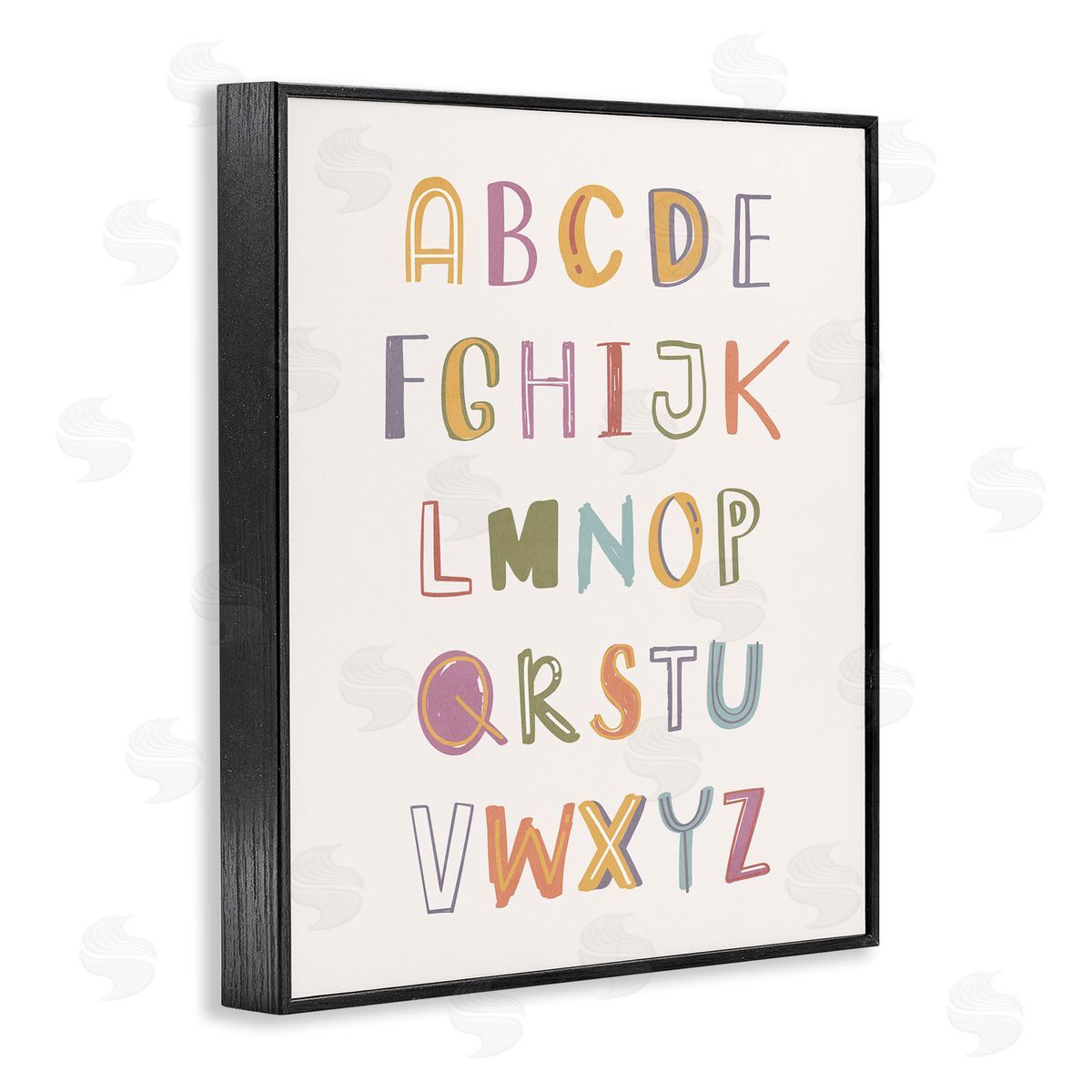 Nataly White Soft Doodle Alphabet Black Framed Giclee Wall Art Print